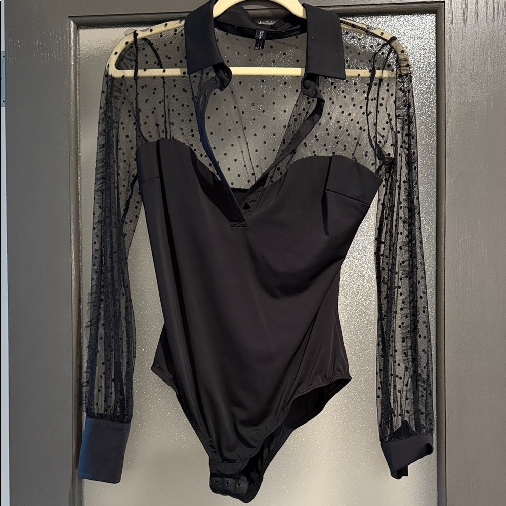 Thistle and Spire Black Sheer Polka Dot Bodysuit
